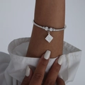 Bracciale a serpente in acciaio inossidabile argento con ciondolo a lettera H e cristalli - Bracciale Rigido Colore Acciaio (Z249)