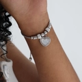 Silbernes Schlangenarmband mit Herzanhänger und funkelnden Zirkonia-Perlen für Damen - E440 Modell-Stil (E440 Stahlfarbenes Armband)