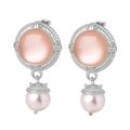 Elegante silberne Ohrringe mit rosa Edelsteinen und Perlen im Vintage-Stil - F912 Stahlfarbe Pinker Stein Perlenohrringe