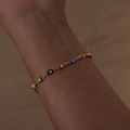 18k gold plated stainless steel bracelet with colorful evil eye enamel charms on wrist - Bracelet / Multicolor Style (E459)