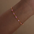 Pink evil eye charm bracelet in 18k gold plated finish with adjustable chain link - Bracelet / Pink Style (E459)
