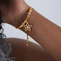 Vergoldetes Perlenarmband mit Sternanhänger und blauem Evil Eye Detail für Damen - Hohlstern Blau Stil (E455-Blau Tropf Gold)