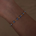 18k gold plated stainless steel bracelet with blue evil eye beads for women - Dark Blue Style (E459)