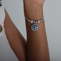 Silberne Schlangenkette Armband mit funkelndem Evil Eye Anhänger für Damen - E444 Stil (E444 Stahlfarbenes Armband)