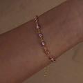 Gold plated titanium steel bracelet with vibrant purple evil eye charms for women - Purple Style (E459)