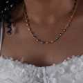 Colorful evil eye necklace in 18k gold plated stainless steel with vibrant enamel beads - Multicolor Style (P1528)