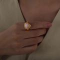 Elegant gold titanium ring with a triangular pink stone inlay on a matte band - US 6 / Natural Rose Quartz Gold