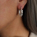 Chic silver bamboo texture C-shaped hoop earrings in polished titanium steel for women - Standard / Steel