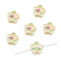 Yellow plum flower glass bead with pink details and through-hole for jewelry DIY - Plum Blossom Style (BBC106) / Approx 14mm Hole Approx 1.5mm 2 Pieces/Pack / Beige