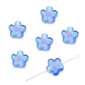 Blue translucent flower glass beads with internal pink patterns and central hole - Plum Blossom Style (BBC106) / Approx 14mm Hole Approx 1.5mm 2 Pieces/Pack / Sky Blue