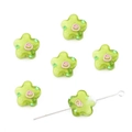 Star-shaped green glass beads with pink spiral flower detail for DIY jewelry making - Plum Blossom Style (BBC106) / Approx 14mm Hole Approx 1.5mm 2 Pieces/Pack / Fruit Green
