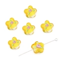 Handmade yellow glass flower beads with purple rose center for DIY jewelry making - Plum Blossom Style (BBC106) / Approx 14mm Hole Approx 1.5mm 2 Pieces/Pack / Yellow