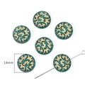 Baroque style 14mm acrylic flower bud beads in retro green and gold for DIY jewelry - Flat Round Beads / 25 Pieces/Pack (Aperture approx 1.5mm) / Cyan Blue
