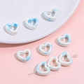 Irregular heart-shaped ceramic beads with blue ink marble pattern for DIY jewelry - 12x13mm (4 Pieces/Pack) / White Blue Series