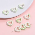 Irregular ink-patterned heart ceramic beads with soft green marble finish for DIY jewelry - 12x13mm (4 Pieces/Pack) / White Green Series