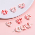 DIY ceramic heart bead with red marble ink pattern for jewelry and phone charms - 12x13mm (4 Pieces/Pack) / White Red Series