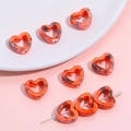 Cuenta de corazón cerámica con estampado de leopardo y diseño hueco para joyería DIY y collares - 12x13mm (4 piezas/paquete) / Serie Naranja