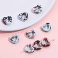 Cuentas de cerámica de corazón hueco con textura de tinta azul y roja para joyería DIY - 12x13mm (4 piezas/paquete) / Serie Azul Medio
