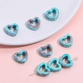 Cuenta de corazón hueca cerámica verde azulado con patrón jaspeado para joyas - 12x13mm (4 piezas/paquete) / Verde pavo real