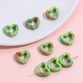 Cuentas de cerámica en forma de corazón verdes y marrón rojizo para joyería DIY - 12x13mm (4 piezas/paquete) / Serie Verde Hierba