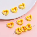 Set de ocho cuentas de cerámica corazón amarillo con textura de mármol naranja para joyería - 12x13mm (4 piezas/paquete) / Serie Amarilla