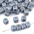 Handmade square ceramic beads in vintage grayish blue for DIY jewelry and necklaces - Square Beads / 6mm (10 Pieces Pack) / Dark Gray