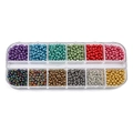 Kit bijoux DIY avec boîte 12 compartiments, perles de rocaille mates et métallisées colorées - Couleurs Minérales Métalliques Sombres