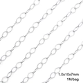 DIY silver stainless steel oval chain with textured links 1.0x10x7mm 1M per bag - 1 Meter/Pack / Rhombus Embossed Chain