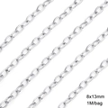 Silver stainless steel 8x13mm flat oval link chain for DIY jewelry and bag accessories - 1 Meter/Pack / Melon Seed Link Chain