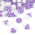 Pendentifs champignons en résine violette à pois blancs avec anneaux en métal argenté - Violet