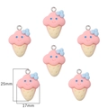 Set of 6 macaron resin ice cream DIY pendants with smile face and bow, 25mm size - Pink Cloud Cone / Set of 6