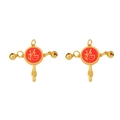 Ciondolo a tamburo dorato con smalto rosso e carattere Fu per braccialetti fai-da-te - 1 Pezzo Oro / Tamburo a Sonagli della Pace (FGT222)