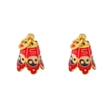 Ciondoli a campanello in smalto rosso con motivo Yin Yang in rame dorato per gioielli - 1 Pezzo Oro / Campana Bagua (FGT222)