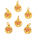Επίχρυσα μενταγιόν μπισκότο με κόκκινο LUCKY και σμάλτο για DIY βραχιόλια - Χρυσό 1 Τεμάχιο / LUCKY (FGT222)