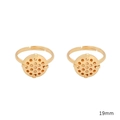 14K gold-plated adjustable ring base with a 19mm perforated round disc tray - Hollow Round Plate Design / 18K Gold Plated