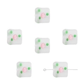 Detail of square frosted glass beads with green spots and pink flower pattern for DIY jewelry - 12x12mm (2 Pieces/Pack) / White