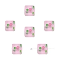 Macro detail of square frosted glass beads with colorful hand-painted swirling patterns - 12x12mm (2 Pieces/Pack) / Pink