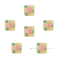 Detail of square frosted glass beads with pink rose relief and yellow finish for DIY crafts - 12x12mm (2 Pieces/Pack) / Yellow