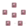 Detailed view of handmade frosted glass cube beads featuring pink rose flower patterns - 12x12mm (2 Pieces/Pack) / Purple