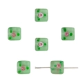 Matte green square glass beads with pink rose pattern for DIY jewelry making - 12x12mm (2 Pieces/Pack) / Green