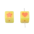 DIY lemon yellow square beads with orange star and heart patterns for phone chain making - Block Shape / 2 Pieces (16mm) / Yellow