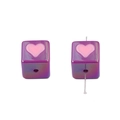 Purple acrylic square beads with pink heart pattern for DIY handmade jewelry crafts - Block Shape / 2 Pieces (16mm) / Purple