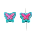 Glossy bicolor butterfly bead with green exterior and pink pattern for DIY jewelry - Butterfly Design / 4 Pieces/Pack (20x16mm) / Green