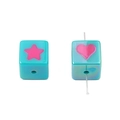 Blue acrylic square beads with pink star and heart patterns for DIY jewelry making - Block Shape / 2 Pieces (16mm) / Green