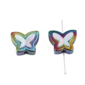 Iridescent acrylic butterfly beads with pearl white inlay for DIY jewelry making - Butterfly Design / 4 Pieces/Pack (20x16mm) / Black