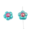 Blue metallic DIY flower bead with red center and glossy finish for jewelry making - Sun Flower Shape / 4 Pieces/Pack (16x9mm) / Green