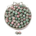 Pink and green marble resin round beads with pre-drilled holes for DIY jewelry making - Pink and Green