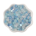 Iridescent light blue cube glass beads for DIY jewelry making in a white ceramic dish - 5mm Hole approx 1mm 11g/Pack approx 50 Pcs / Blue Mix