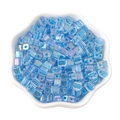 Light blue 5mm rainbow square glass beads in a white bowl for DIY jewelry making - 5mm Hole approx 1mm 11g/Pack approx 50 Pcs / Dark Blue