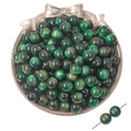 Starry resin beads with deep green and brown stone textures for DIY jewelry making - Round Beads / 10 Pieces (Approx. 10mm, Hole 1mm) / Green Marble